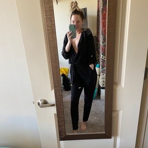 Michael Kors black jump suit gold studs